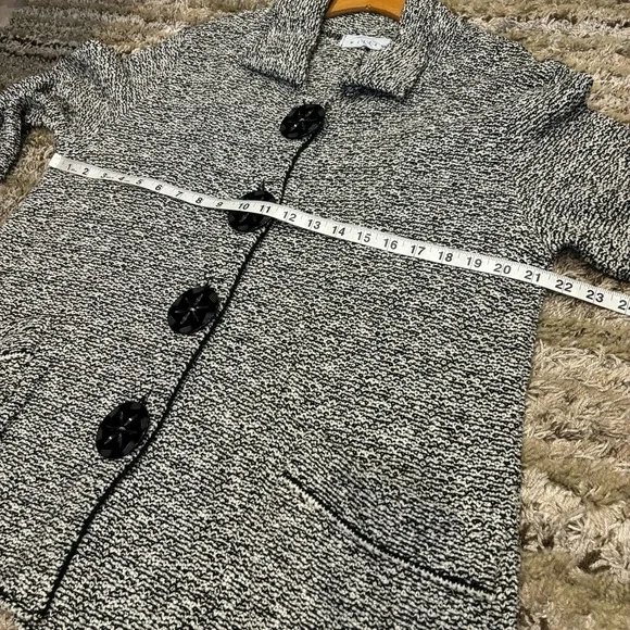 Willow Sweater Coat Large Button Up Knit Jacket Lagenlook Black White - Picture 9 of 10